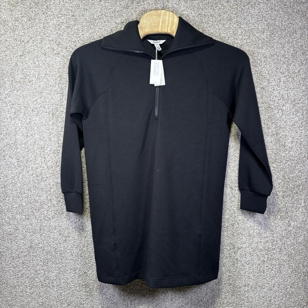 NWT Spanx Dress Womens Medium Black Half Zip Mock Neck Sweater Shift Long Sleeve